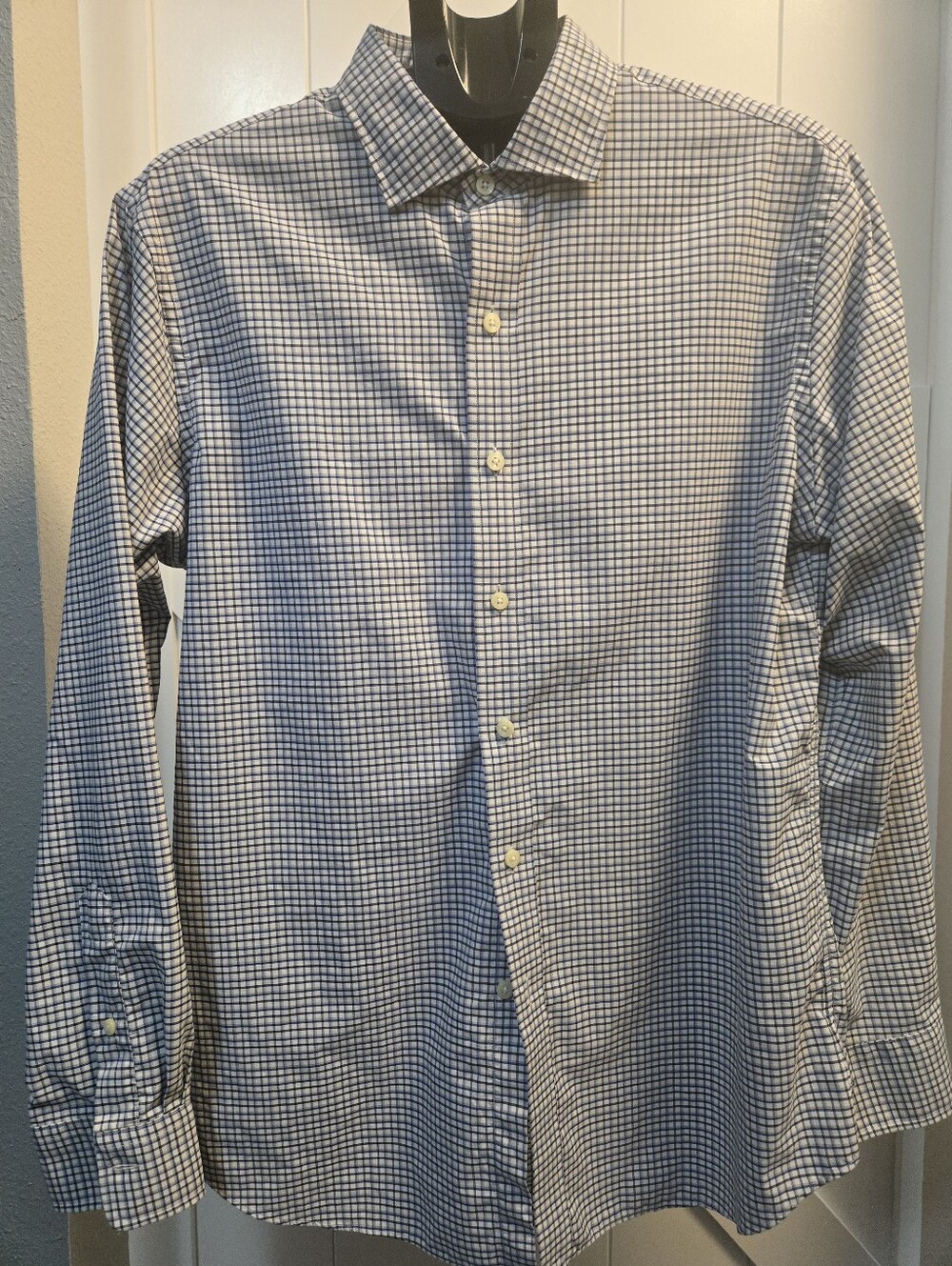 Ralph Lauren POLO Men's Blue and White Checked Performance Dress Shirt L